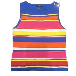 Lauren Ralph Lauren Striped Multicolor Knit Top Size Large
